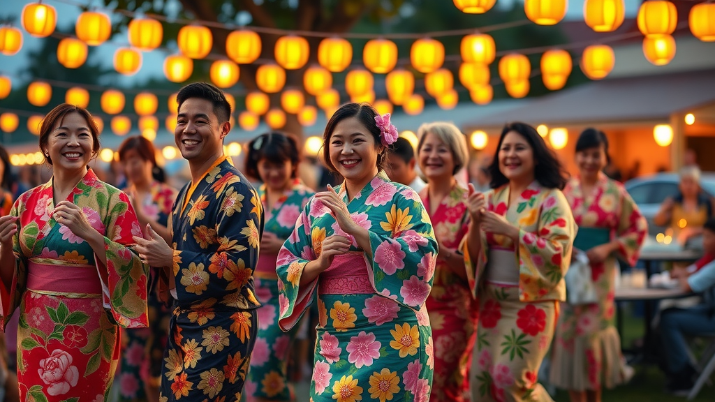 Pearl City Bon Dance 2025 dancers in yukata under lanterns at festival