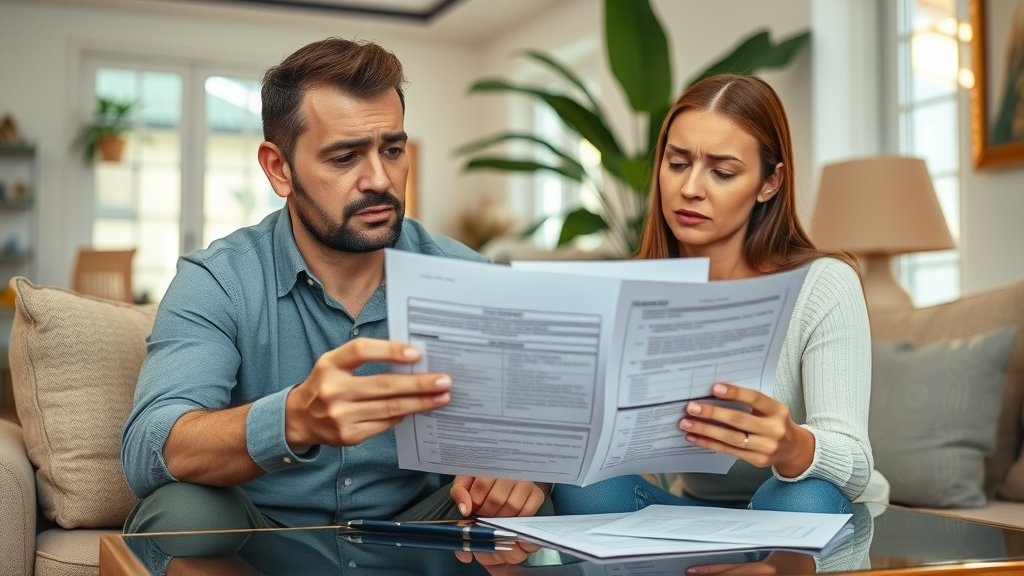 Pearl City homebuyers reviewing inspection report in a living room