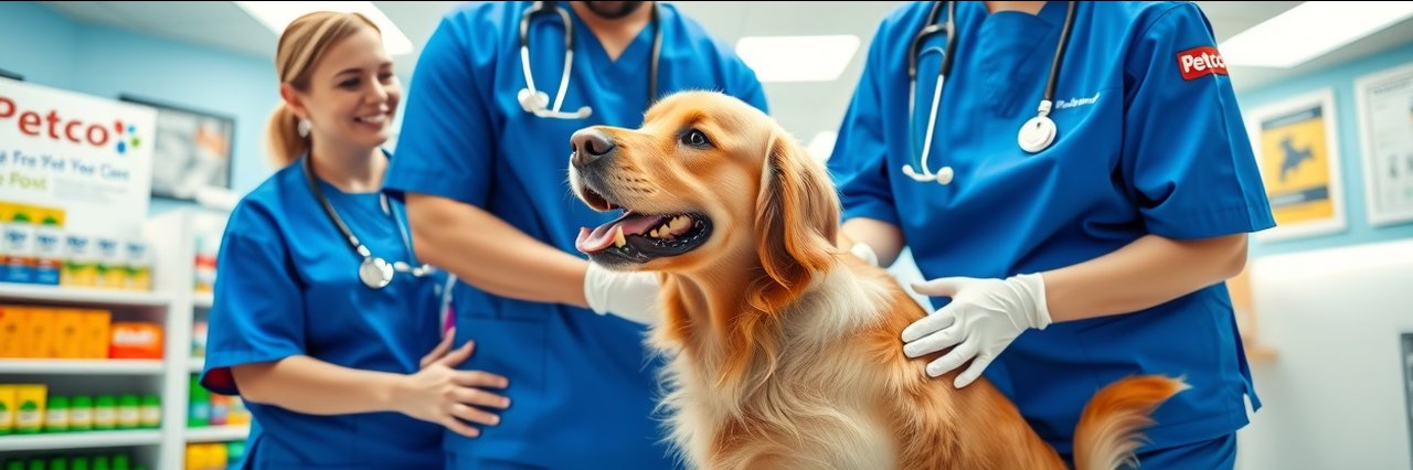 Petco vaccine clinic in Pearl City with friendly staff vaccinating a golden retriever.
