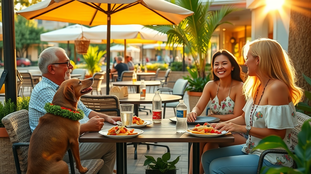 Casual Pearl City dining outdoors with friends, comfort food and relaxed vibe.