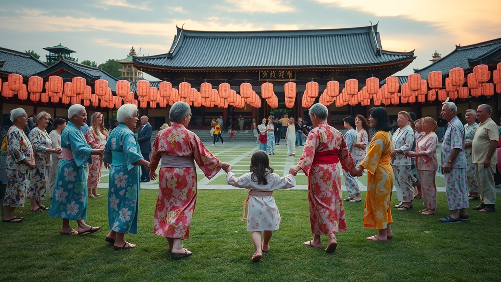 Multigenerational dancers in yukata at Pearl City Bon Dance 2025
