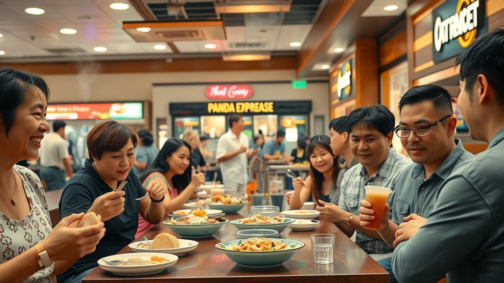 Lively Pearl City shopping center food court, families dining, Panda Express and local eateries, pearl city shopping center, city shop