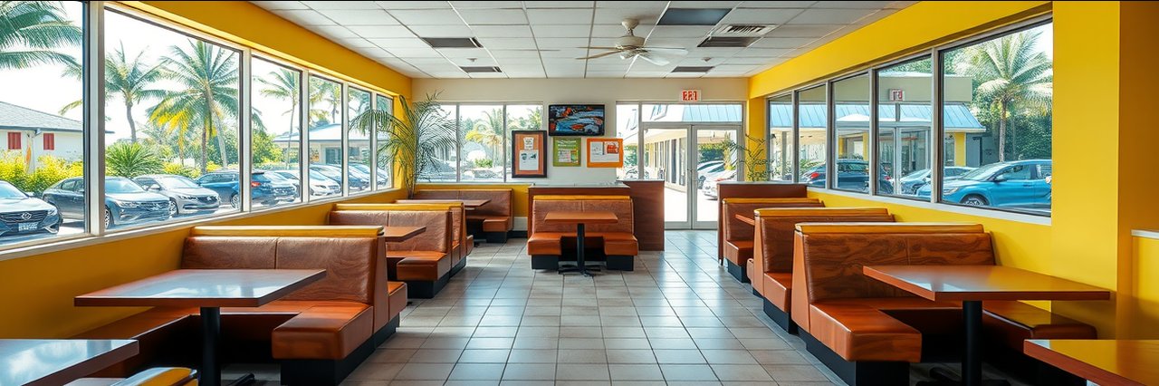 Local Hawaiian plates restaurant with cozy wooden booths and bright windows.