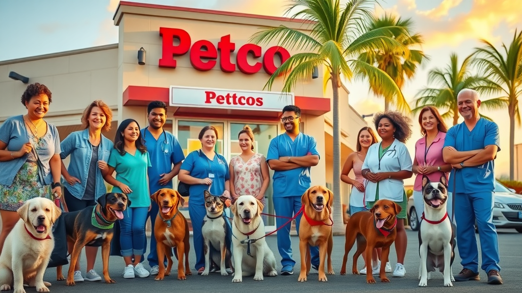 Pet owners with dogs and cats at Petco vaccine clinic in Pearl City plaza